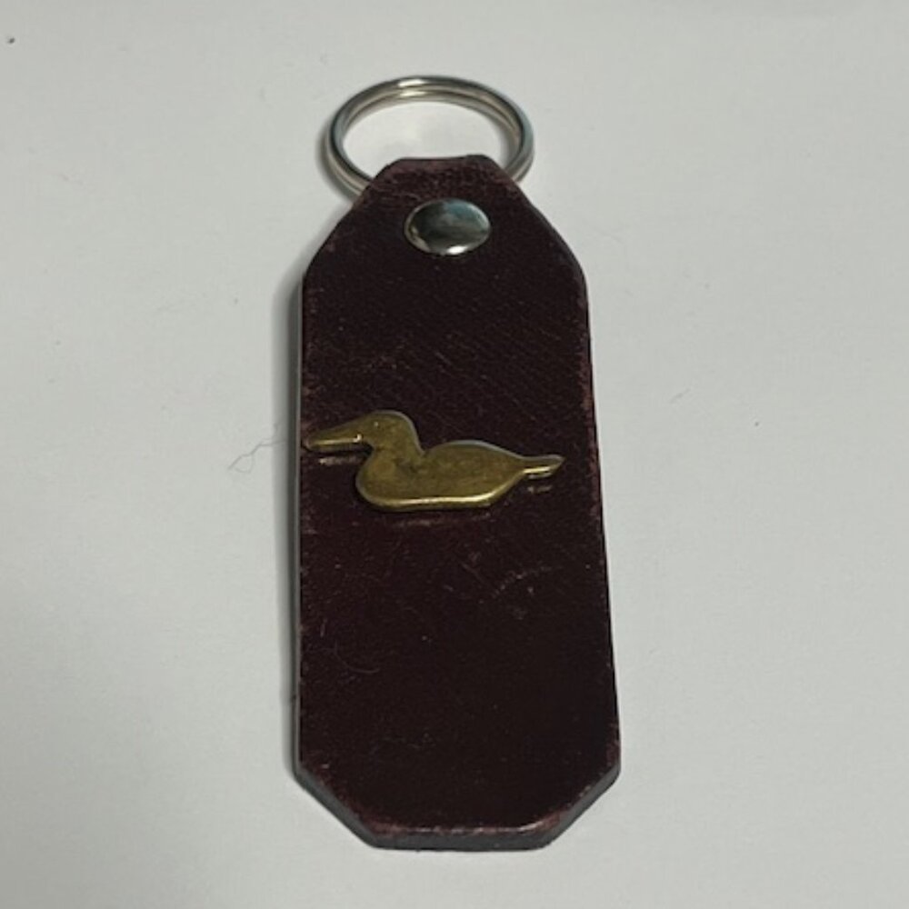 VTG Brown Leather Brass Duck Key Chain Holder Fob 1"x3"